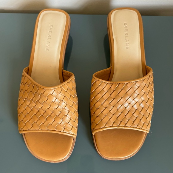 Everlane Shoes - Everlane Block Heel Slides Tan Leather Woven 6.5.  Almost like new. Well made.